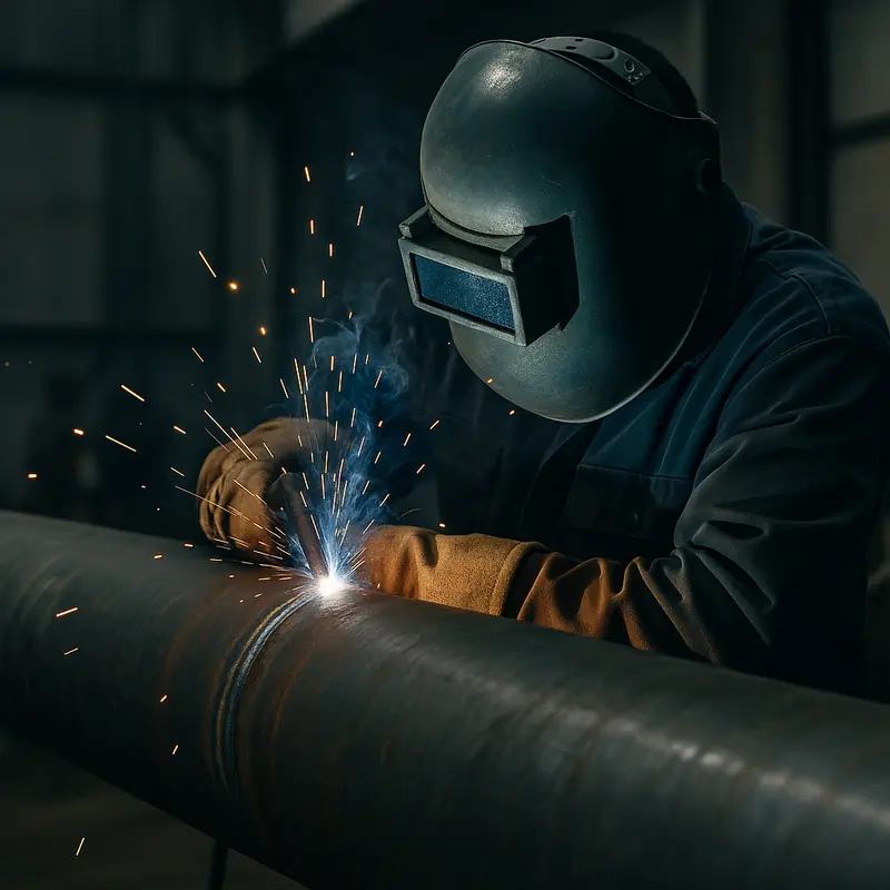 Piping fabrication: welding a large steel pipe in Kwinana, Western Australia