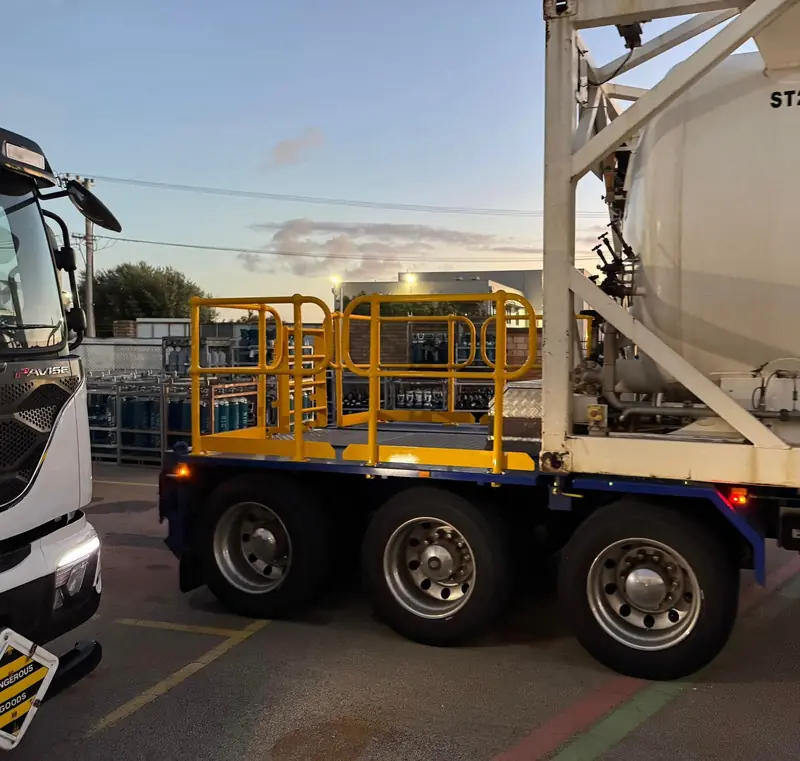 Truck fitted with yellow fabricated steel safety rails, Western Australia